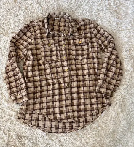 Grace & Emma Plaid Flannel Shacket Shirt Jacket Women's Size L Brown Button Up Size L