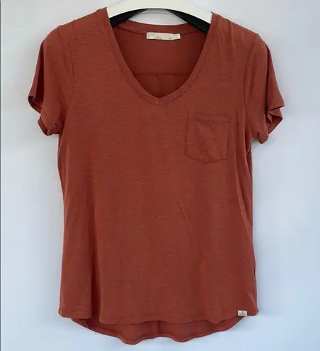 prAna Womens Foundation Short Sleeve V-Neck Terra Heather Burnt Orange Tee Small