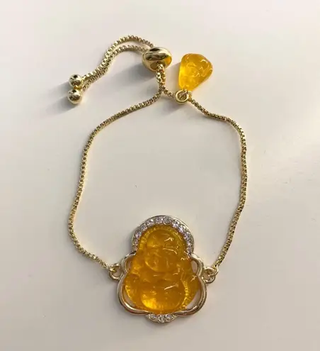 Plated Gold Yellow Laughing Buddha Adjustable Bracelet