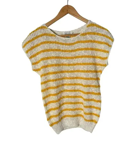Rafaella Knit Top Womens M Yellow Striped Textured Cottagecore Preppy Coastal