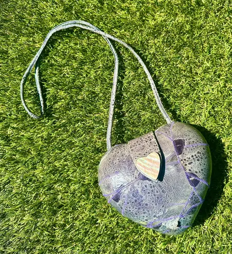 Vintage 1980s Purple Frog Skin Heart Shaped Purse