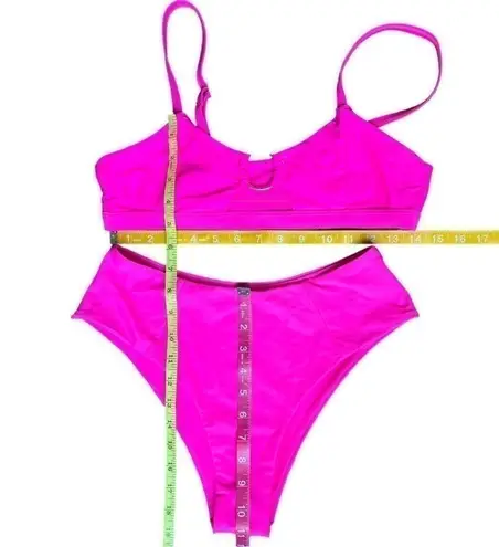 Womens High Waisted Bikini Open Ring Sexy Brazilian Medium 2 Piece Set Hot Pink