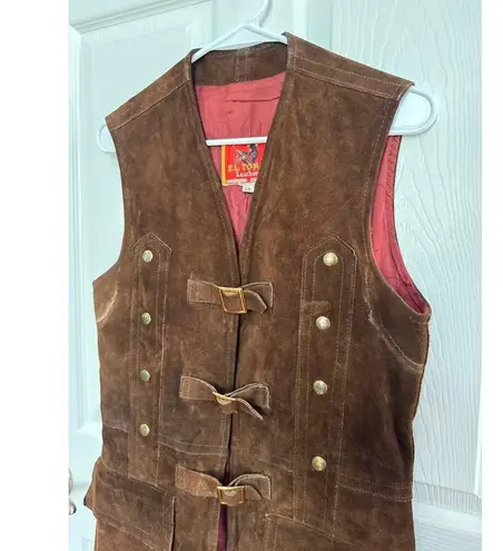 Vintage EL TORO leather Suede buckle closing brown long vest medium
