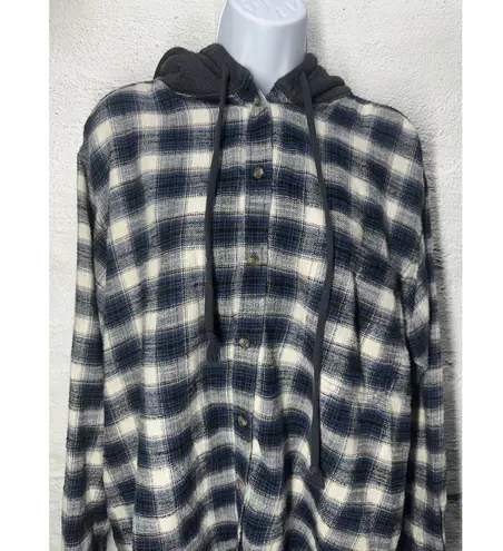 American Eagle Flannel Button Up Shirt Women's XL Hooded Plaid Blue! Blue