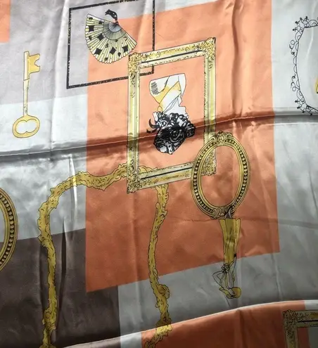 M.O.S.I Silky Square Vintage Scarf Cameo Women Peach Taupe Cream Sz. 35X35” Multiple