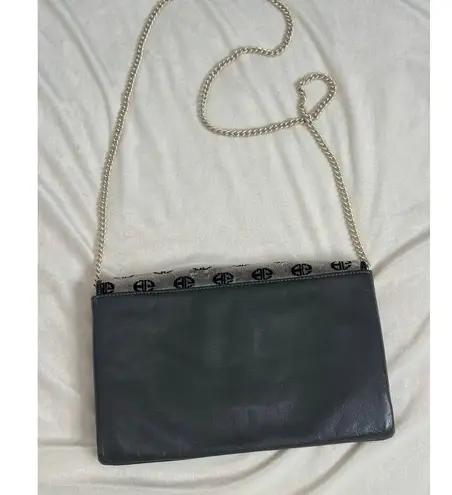 Vintage Bon Goût 70s Velvet Logo Crossbody Gray Black Silver Chain Leather