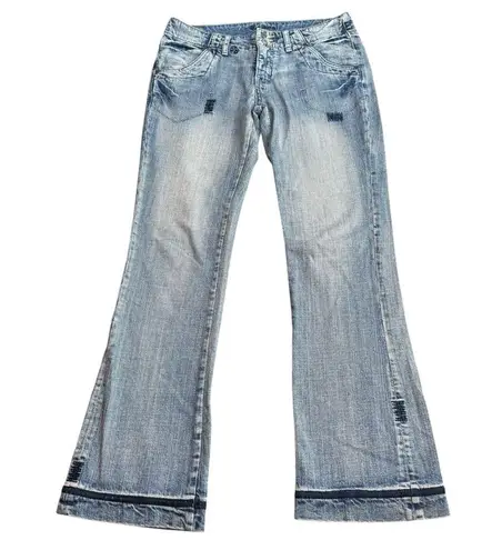 Pepe Jeans Y2K Womens Size 30 Low Rise Flare Embroidered Flap Pockets Streetwear