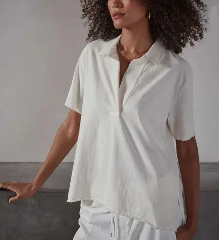 James Perse High Twist Jersey Oversized Polo Brown V-Neck Top NWT Size 0 XS