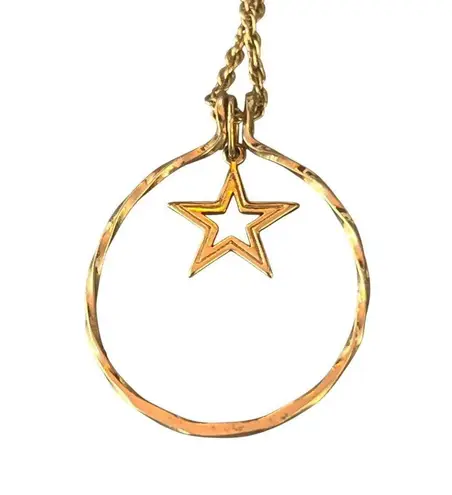 Vintage Avon Gold Tone Lone Star Pendant Necklace Open Circle Star Estate 23"
