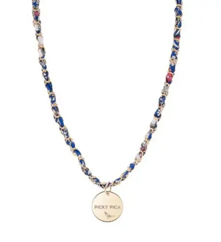 Picky Pica NWT Necklaces Mix of Cotton fabric, Silver Chain and Brass Plate