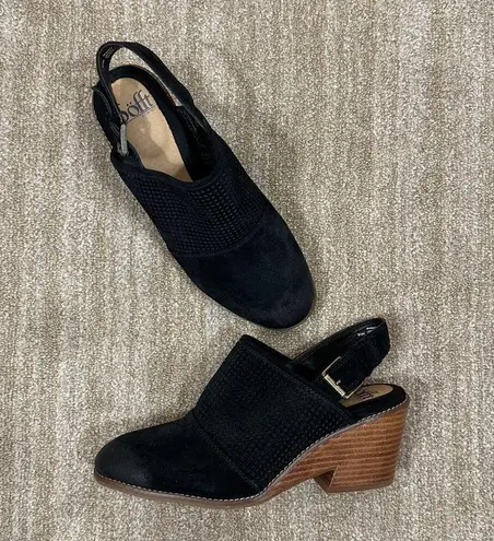 Söfft Black Leather Slingback Block Heel Mules Women Comfort Shoes Wedge 9.5M Size 9.5