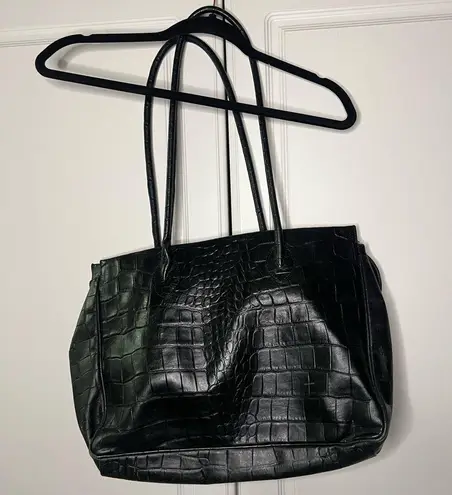 Vintage Michael Rome Made in Italy Croc Embossed Leather Tote Bag Black