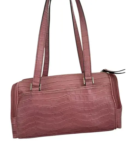 Villager Vintage Pink Croc Embossed Leather Shoulder Bag Women's