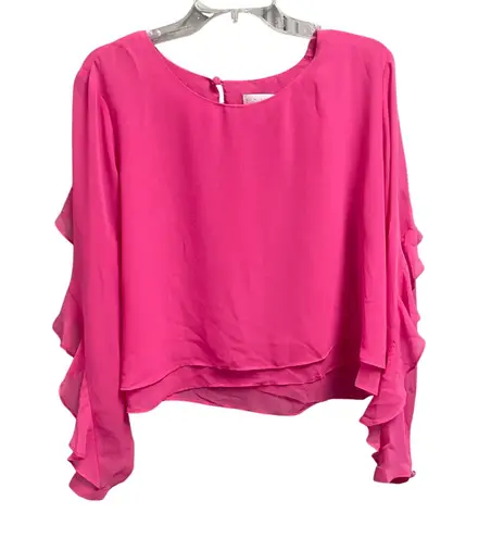 Bisou Bisou Pink Ruffle Sleeve Blouse Size Large Colorful Feminine Flirty Fairy