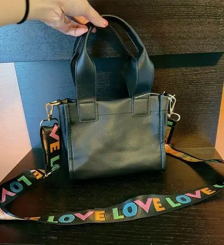 Love by Design Love colorful multi color removable crossbody strap handbag black faux leather