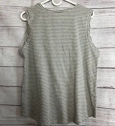 Zoe & Liv Womens Scalloped Sleeveless Striped Graphic Vacation Mode Top Sz L