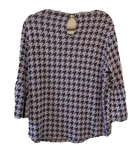 Houndstooth Tyler Boe Womens Size Large Multicolor  Bell Sleeve Stretch Blouse