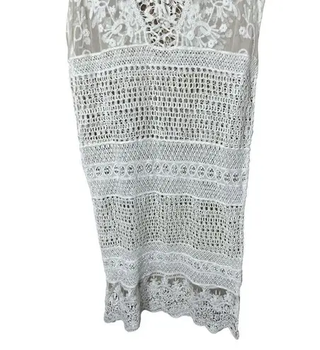 Crotchet Lace Sheer Boho Swim Coverup Beach Midi Dress White Size undefined