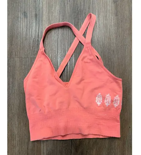 Free people Peach Orange Sports Bra Criss Cross Back Print Activewear Crop Top Size XS