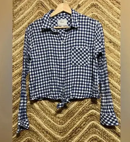 Rails Women's Val Blue Gingham Plaid Long Sleeve,Button Down, Tie Front, Size S