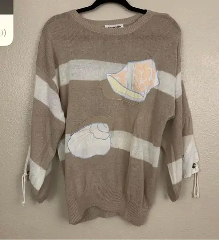 Vintage Carol Little Striped Coastal Seashell Sweater Pink Size M