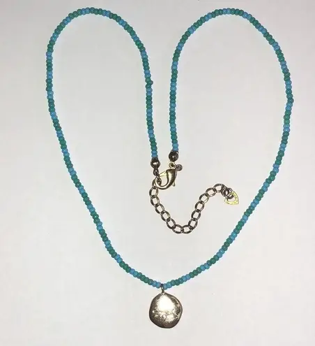 Blue Teal Green Seed Bead Beaded Dainty Flower Pendant Necklace