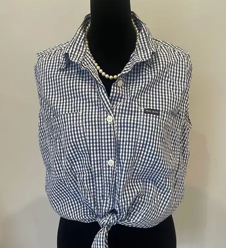 Pepe Jeans White & Blue Sleeveless Button Down Shirt with Tie Front