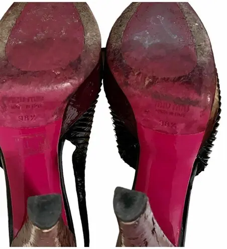 Miu Miu Black Patent Leather Sandals Peep Toe Sling Back Platforms Italy 38.5