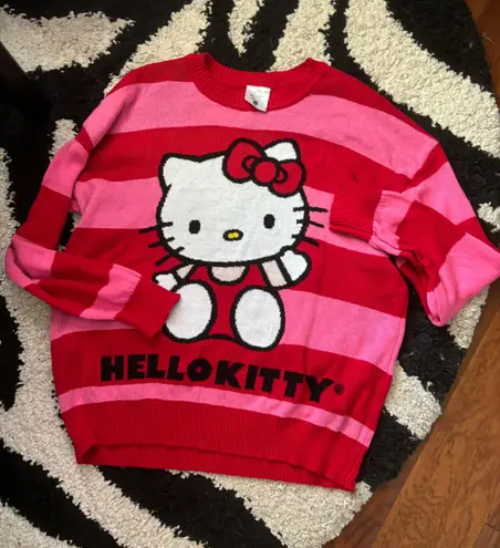 Sanrio Hello Kitty Red and Pink Striped Sweater XL