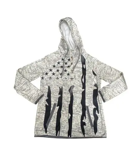 CCC Patriotic American Flag Pullover Gray Hoodie Sweatshirt Pouch Pockets Size M Black
