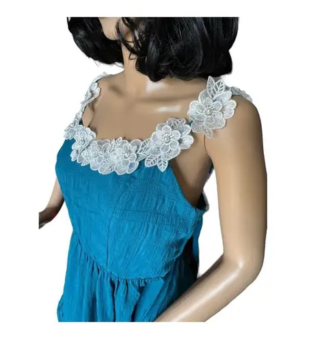 Daisy tiered smocked open back with bow high low dress size medium Blue - Image 14