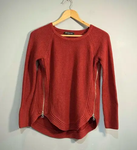 Rust INC International Concepts Double Zip Sweater Size S EUC Brown