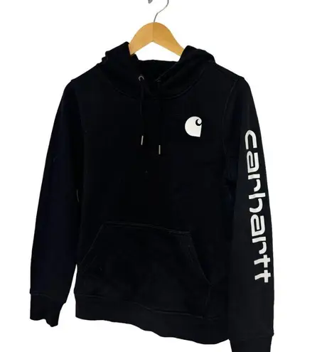 Carhartt  Women's Relaxed Fit Hooded Sweatshirt Logo Black White Size Small