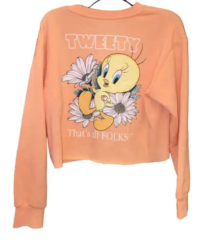 Looney Tunes Tweety Bird That’s all Folks Floral Sweatshirt Orange Medium
