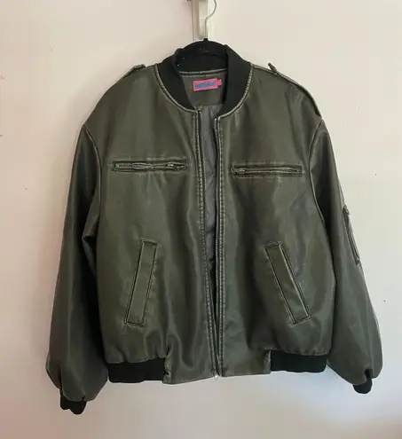 Edikted Vava Washed Faux Leather Bomber Jacket