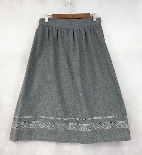 VTG Claude Womens Wool Blend Skirt Small Embroidered Hem Cottage Academia Modest Gray