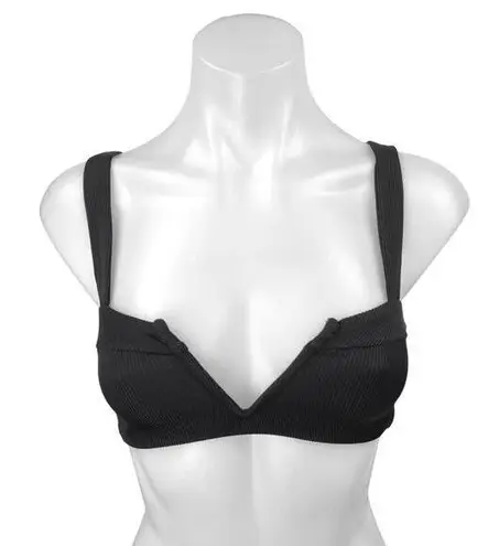 NEW L'Space Lee Lee Black Sculpt Rib Knit V Neck Sleeveless Swim Bikini Top XS