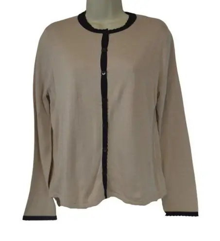 August Silk | Beige Cardigan w Black Trim & Cami