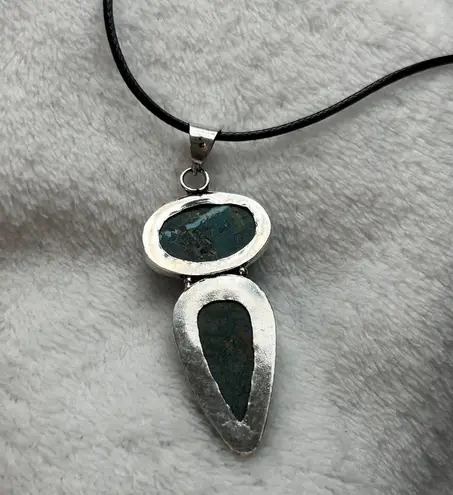 Turquoise Natural Gemstone 925 Silver Plated Gemstone Pendant Necklace Blue