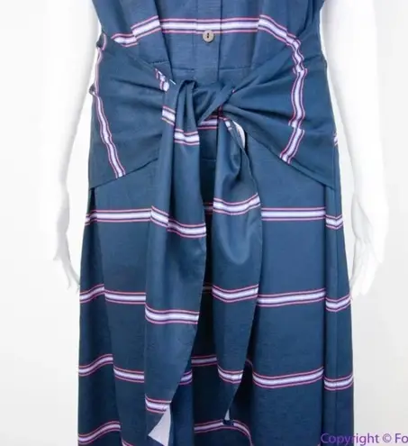 Hutch navy blue stripes shirt dress button sleeveless wrap waist with collar, 1X