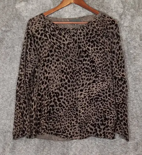 Nili Lotan Black and Brown Leopard Long Sleeve Top See Through Womens Xs