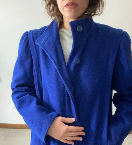 VINTAGE FORECASTER of BOSTON Wool Puff Sleeve Longline Pea Coat Blue Size L