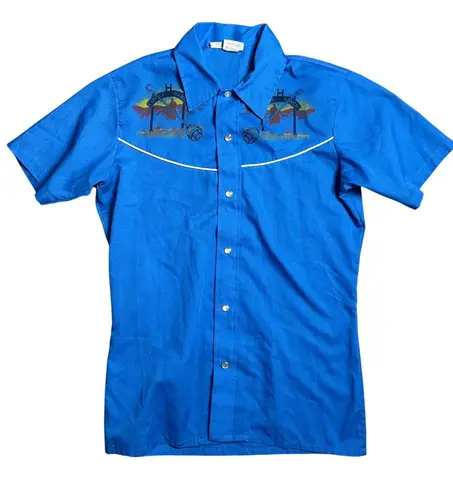 Montgomery ward VTG pearl snap button ranchwear dress shirt 16 Blue
