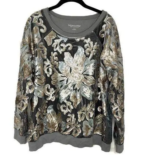 Soft Surroundings Glistening Sequin & Velour Jersey Knit Lined Sweatshirt Sz XL
