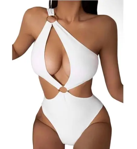 Hilinker White Cutout One Piece One Shoulder Swimsuit New S
