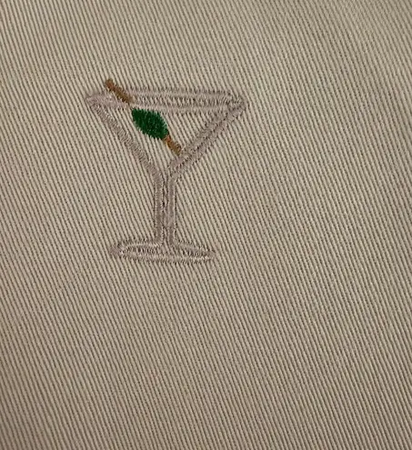 Vintage Berle High Waist Khaki Shorts With Martinis Embroidered All Over Size 36 Tan