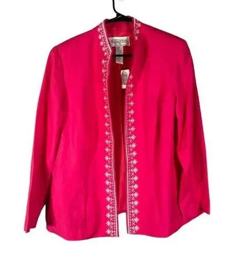 Jessica Howard Pink Floral Trim Opened Mock Neck Barbie Blazer Women Sz 14 VTG