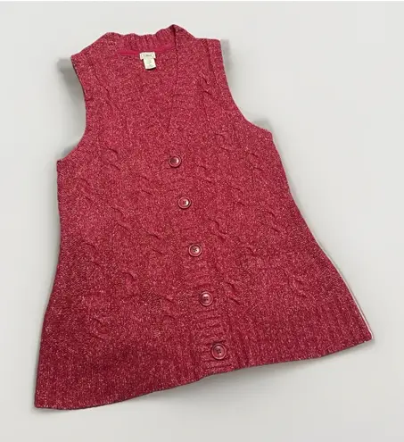 LLBean Cable Knit Sweater Vest L Wool Blend Button Front Cottagecore Academia Pink Size L