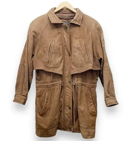 wilson's leather Vintage Brown Leather Adventure Bound Anorak Coat Size Medium