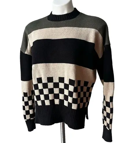 Beach Riot Callie Stripe Checkerboard Sweater, Sz XS